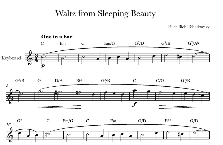 دانلود نت کیبورد (ارگ) Waltz from Sleeping Beauty از چایکوفسکی
